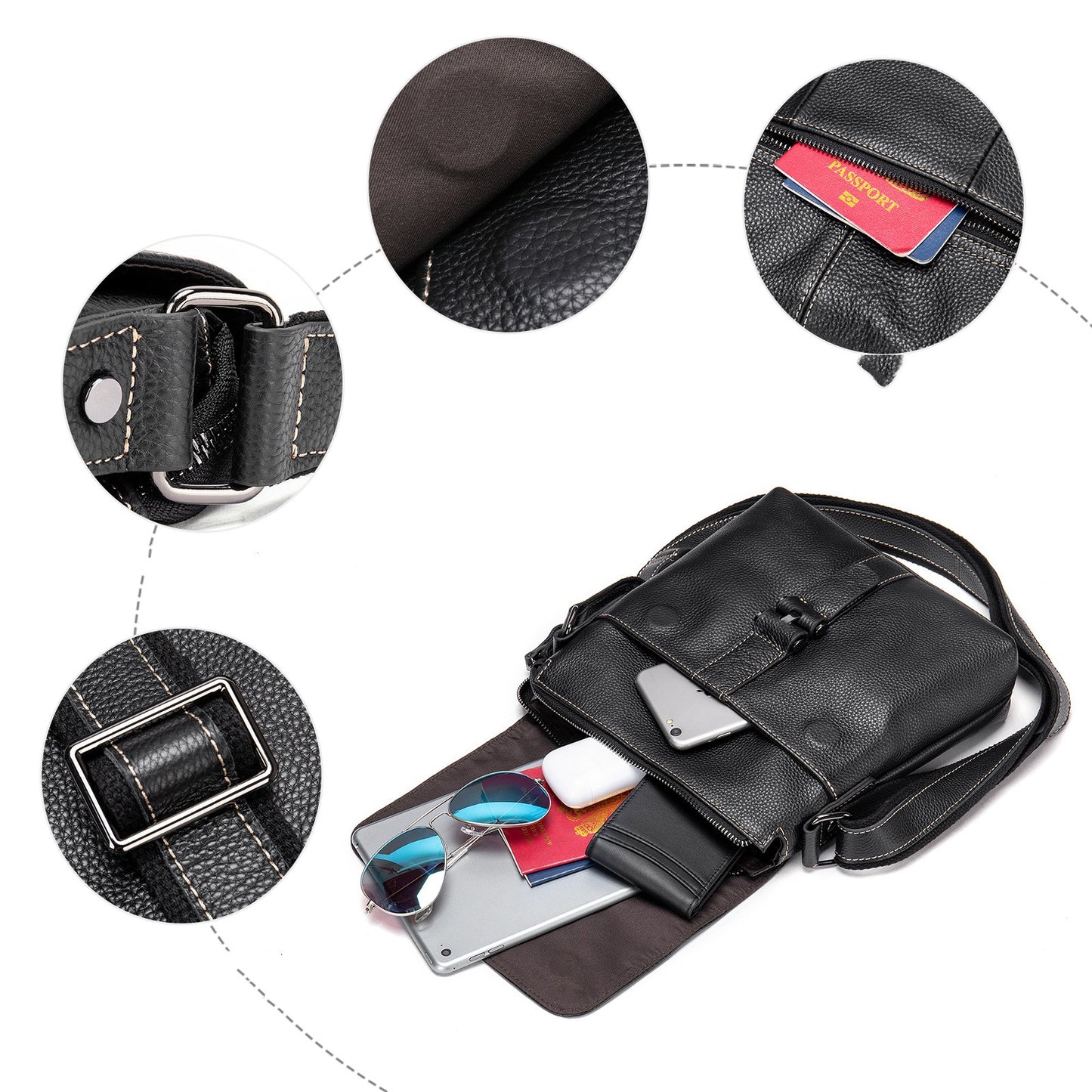 Large Capacity Cowhide Shoulder Bag For Men